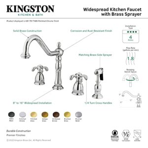 Kingston Brass KB1792TXBS French Country Widespread Kitchen Faucet with Brass Sprayer, Polished Brass