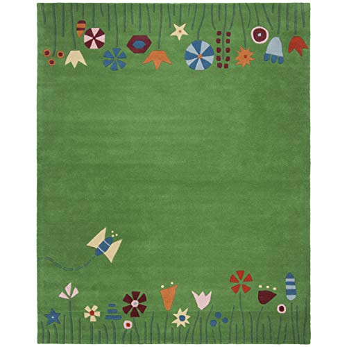 SAFAVIEH Kids Collection Accent Rug - 2' x 3', Green & Multi, Handmade Grass and Flowers Wool, Ideal for High Traffic Areas in Entryway, Living Room, Bedroom (SFK751A)