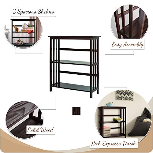 Casual Home Mission Style 3-Shelf Bookcase, Espresso