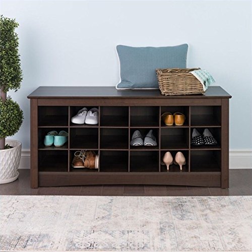 Prepac Shoe Storage Cubbie Bench, 24" x 48" x 16", Espresso