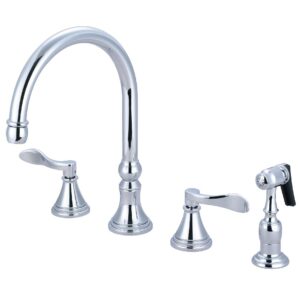 kingston brass ks2791dflbs nufrench deck mount kitchen faucet with brass sprayer, 8-inch, polished chrome