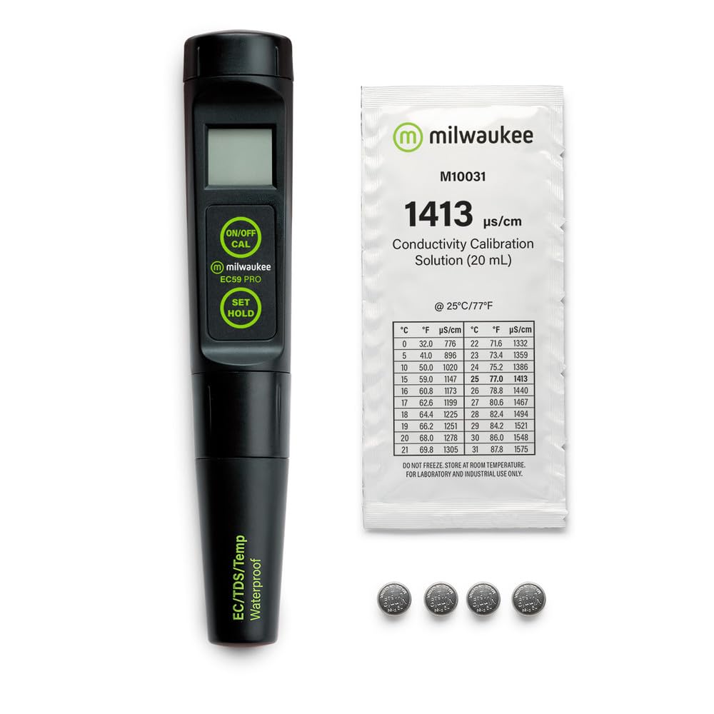 Milwaukee EC59 LED Waterproof Combination Pocket EC/TDS/Temp Tester with Replaceable Electrode, 3999 microSiemens/cm, 1 microSiemens/cm Resolution, 2 percent EC/TDS Accuracy, 0.0 to 60.0 degree C