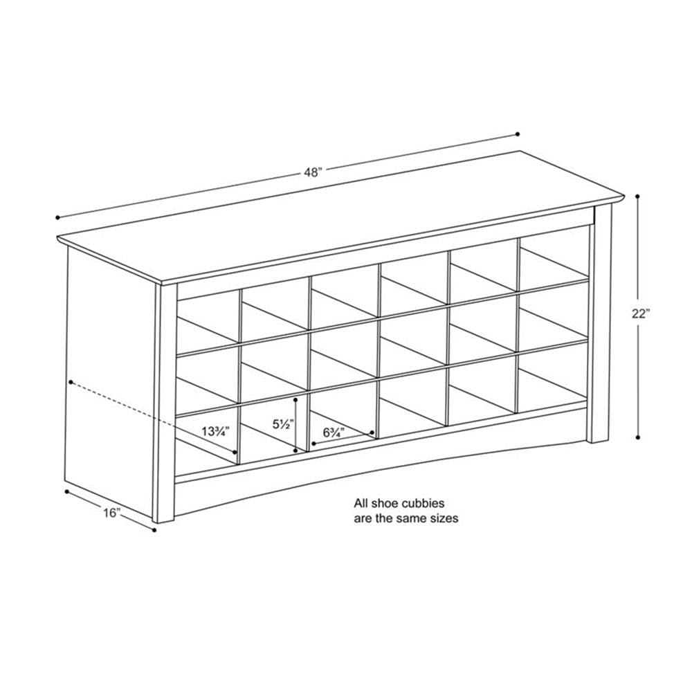 Prepac Shoe Storage Cubbie Bench, 24" x 48" x 16", Espresso