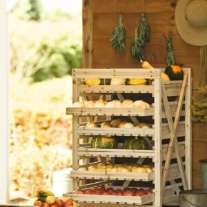 Gardener's Supply Company Orchard Garden Harvest Rack, Sturdy 6 Drawer Wooden Vegetable & Fruit Storage Cabinet Kitchen Organizer | For Vegetables, Fruits & Herb Drying