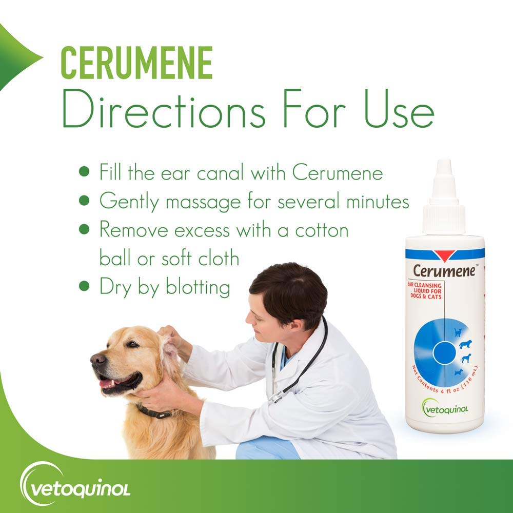 Vetoquinol Cerumene Ear Cleansing Liquid for Dogs and Cats, 4oz