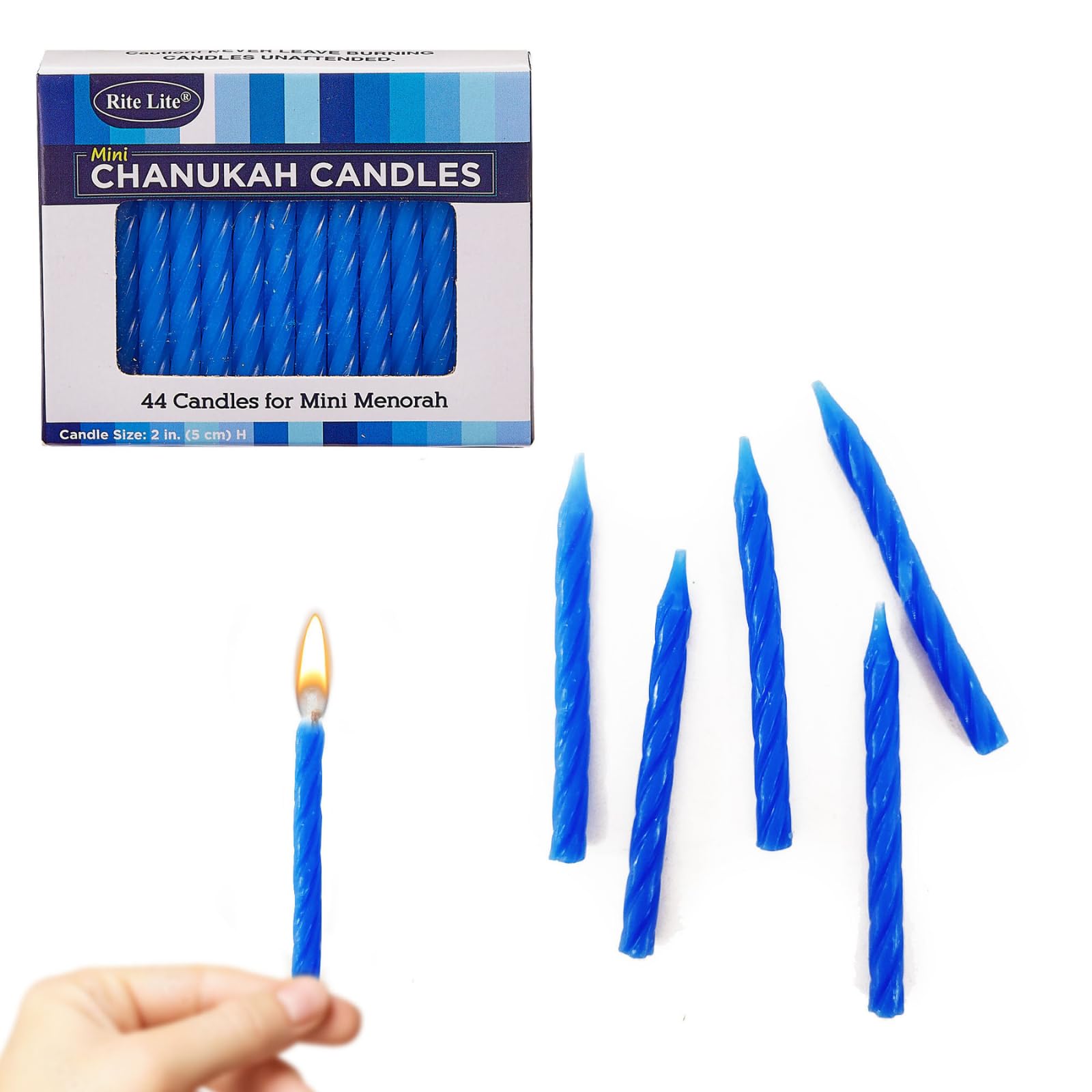 Blue Hanukkah Candles by Rite Lite | Mini Pack of 44 Menorah Chanukah Candles Value Gift Set | Premium Quality Wax Jewish Holiday Party Favors Gifts, Decorations for All 8 Nights!