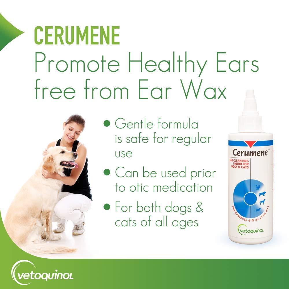 Vetoquinol Cerumene Ear Cleansing Liquid for Dogs and Cats, 4oz