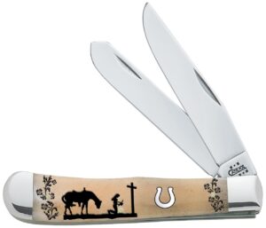 case wr xx pocket knife kneeling cowgirl horseshoe shield natural sm bn trapper item #79197 - (6254 ss) - length closed: 4 1/8 inches