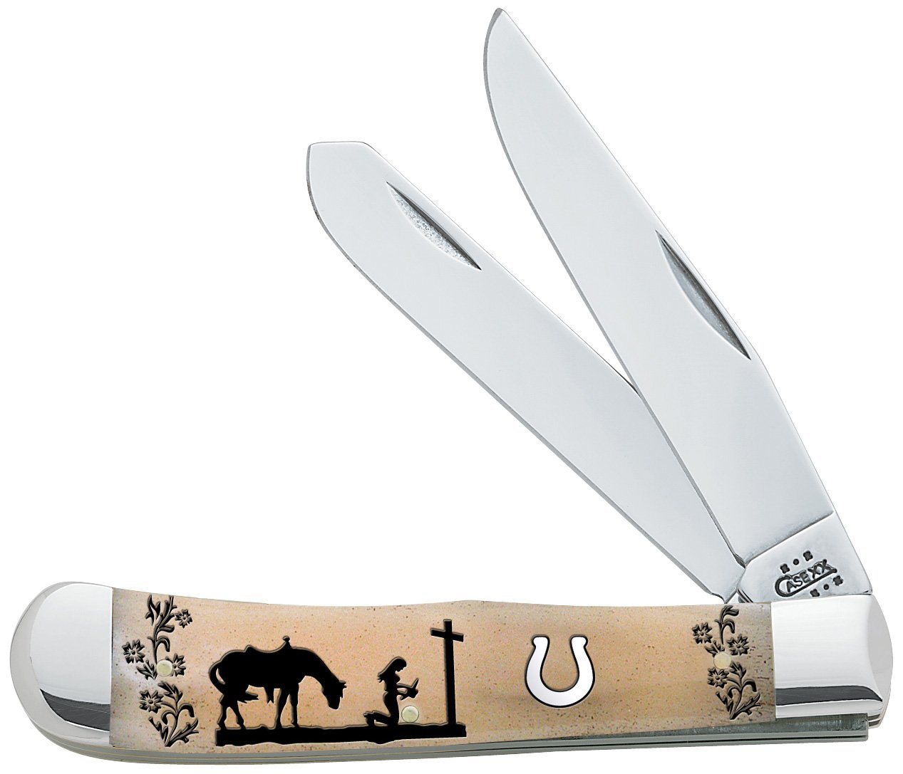 Case WR XX Pocket Knife Kneeling Cowgirl Horseshoe Shield Natural Sm Bn Trapper Item #79197 - (6254 SS) - Length Closed: 4 1/8 Inches