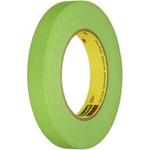 3M Scotch 233+ Crepe Paper Automotive Refinish Performance Masking Tape, 250 degree F Performance Temperature, 25 lbs/in Tensile Strength, 60.15 yds Length x 1/2" Width, Green