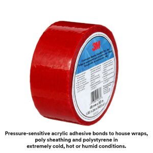 3M Construction Seaming Tape 8087CW, 1 Roll, Red, 48 mm x 50 m, Sheathing Tape for Seaming, Splicing, Sealing, and Repairing Moisture Barriers, Flexible in Cold Weather and High Heat