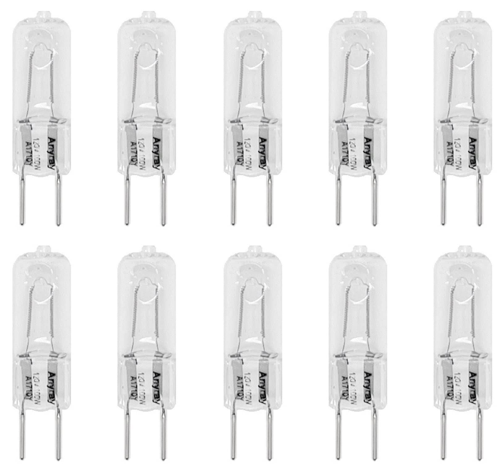 Anyray (10)-Pack 100W G8 100-Watt 130V T4 JCD Bi-Pin GY8.6 T4 Halogen Light Bulb