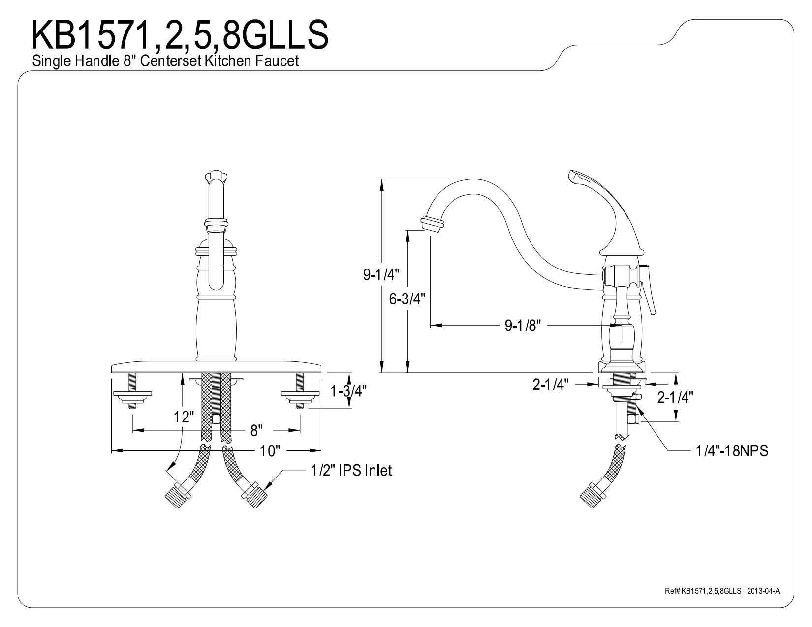 Kingston Brass KB1578GLLS Georgian 8-Inch Kitchen Faucet without Sprayer, Brushed Nickel