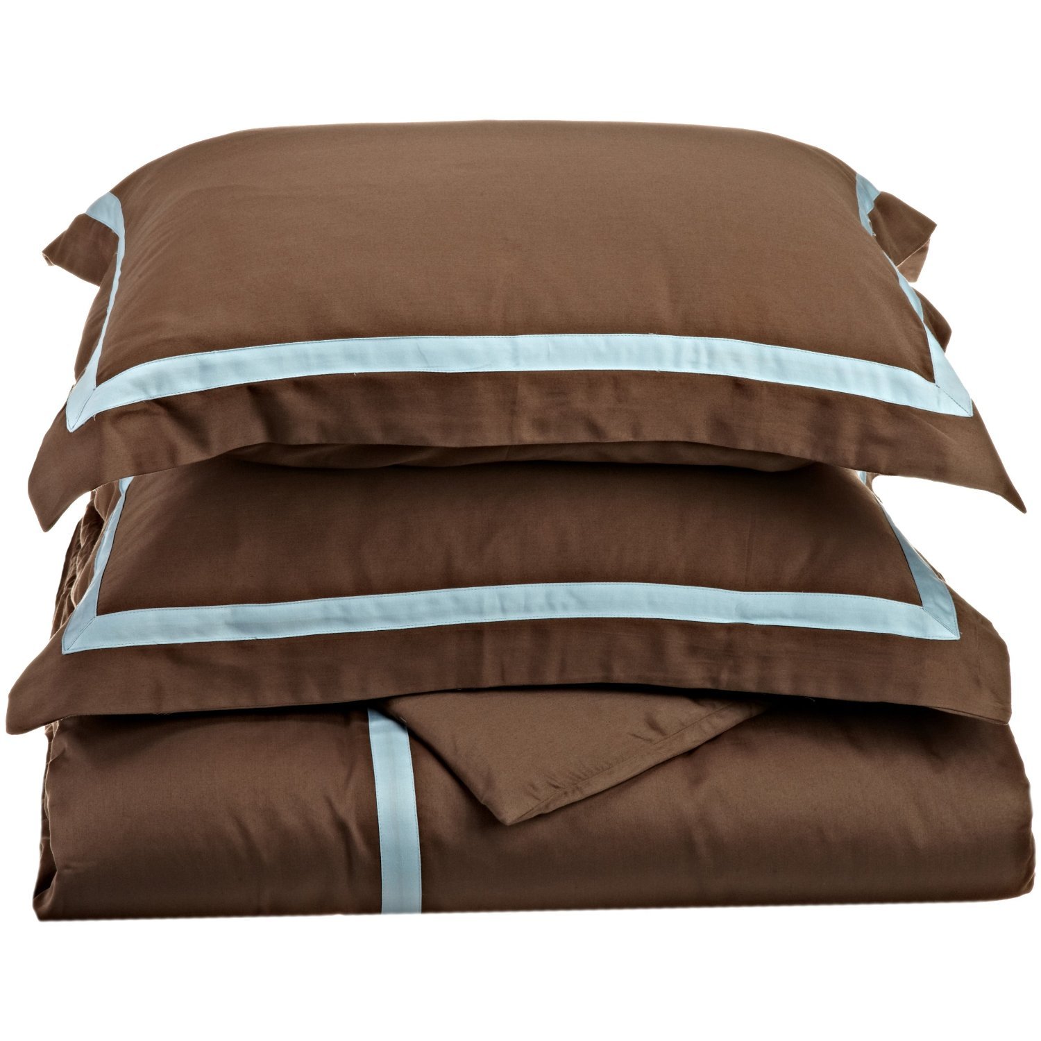 Superior 300 Thread Count 100% Cotton, Hotel Collection, Single Ply, Full/Queen Duvet Cover Set, Mocha with Sky Blue