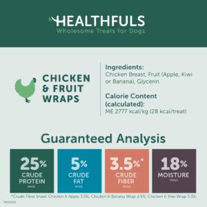 WESTMINSTER PET PRODUCTS Healthfuls Chicken Wrapped Fruit Treats, 3.5 oz - Dried Apple, Kiwi, and Banana Wrapped in Premium Chicken Filet - Healthy, Protein Rich Treats for Dogs