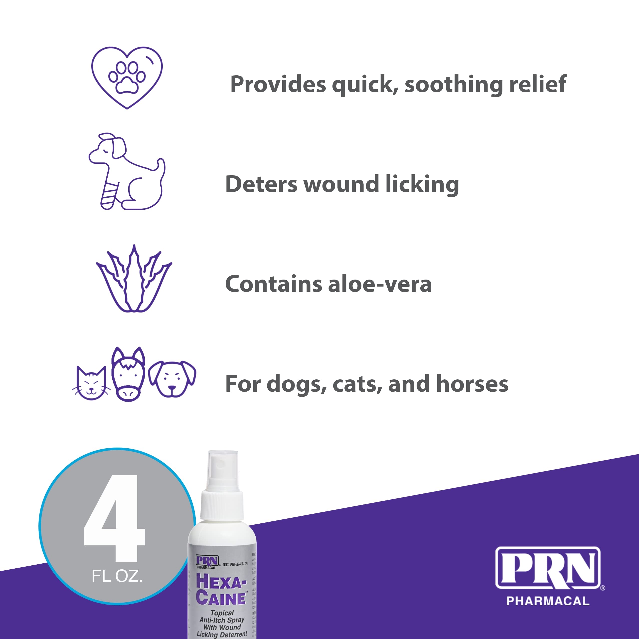 PRN Pharmacal Hexa-Caine Dog & Cat Anti-Itch Spray - Topical Anti-Itch Spray to Provide Quick Relief to Soothe Minor Skin Irritation in Horses, Dogs, & Cats - 4 oz Spray Bottle