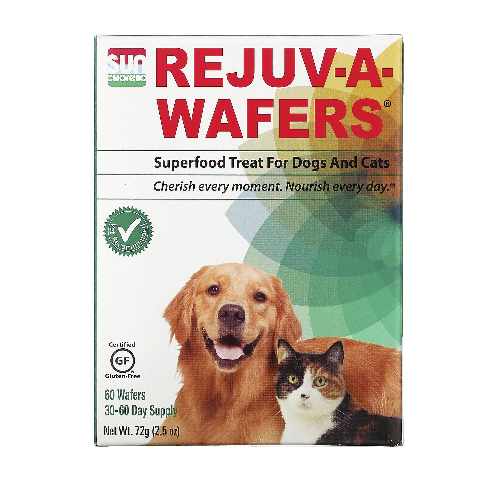 SUN CHLORELLA Rejuv-A-Wafers - Chlorella & Eleuthero Superfood Supplement For Dogs And Cats (60 Wafers) PACK OF TWO