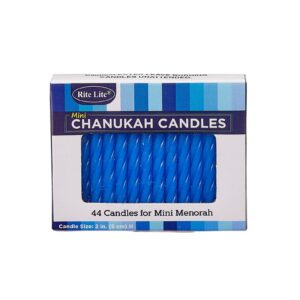 Blue Hanukkah Candles by Rite Lite | Mini Pack of 44 Menorah Chanukah Candles Value Gift Set | Premium Quality Wax Jewish Holiday Party Favors Gifts, Decorations for All 8 Nights!