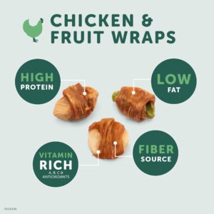 WESTMINSTER PET PRODUCTS Healthfuls Chicken Wrapped Fruit Treats, 3.5 oz - Dried Apple, Kiwi, and Banana Wrapped in Premium Chicken Filet - Healthy, Protein Rich Treats for Dogs