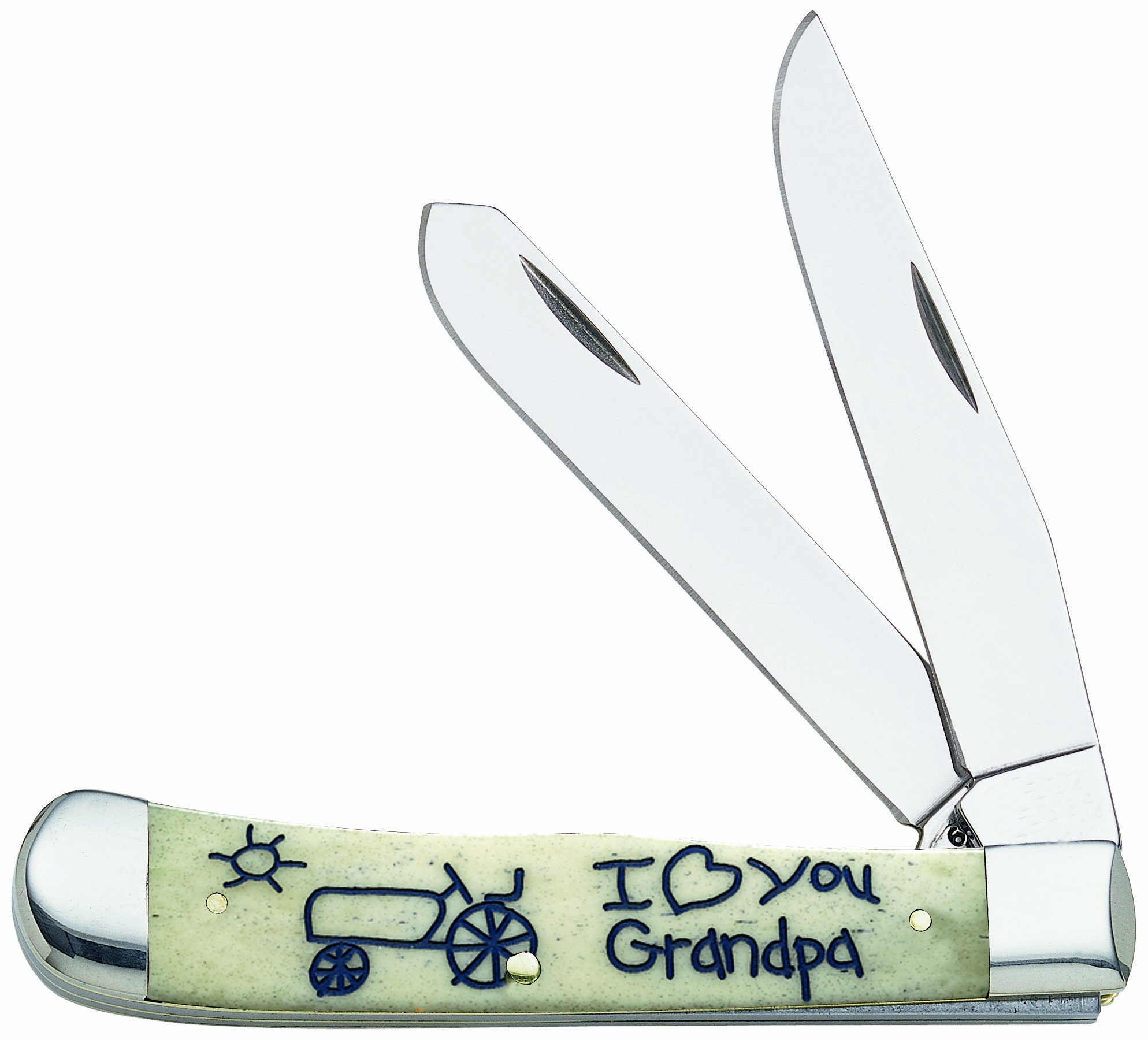 Case WR XX Pocket Knife I Love You Grandpa Oatmeal Smooth Bone Trapper Item #9232 - (6254 SS) - Length Closed: 4 1/8 Inches