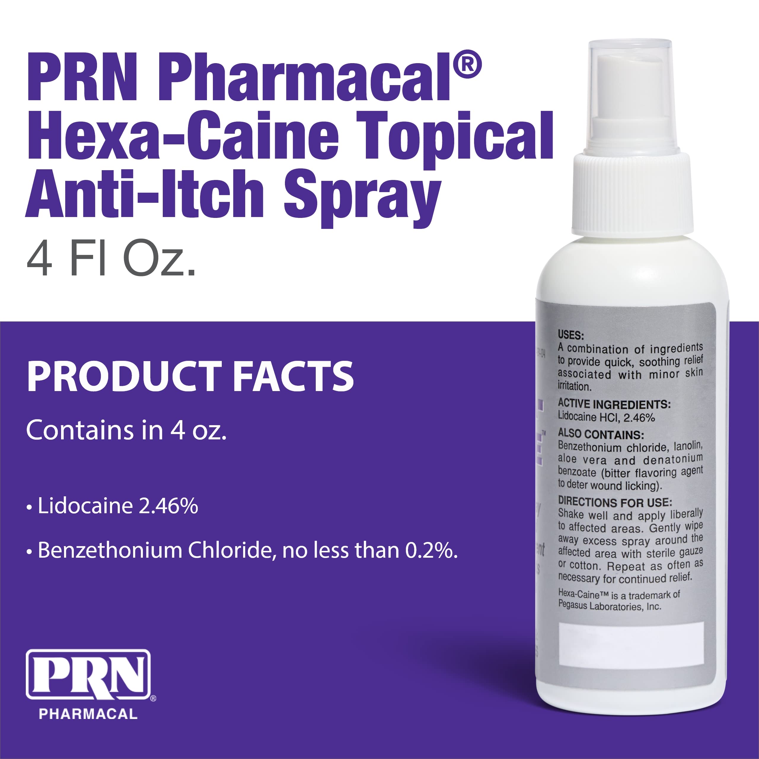 PRN Pharmacal Hexa-Caine Dog & Cat Anti-Itch Spray - Topical Anti-Itch Spray to Provide Quick Relief to Soothe Minor Skin Irritation in Horses, Dogs, & Cats - 4 oz Spray Bottle