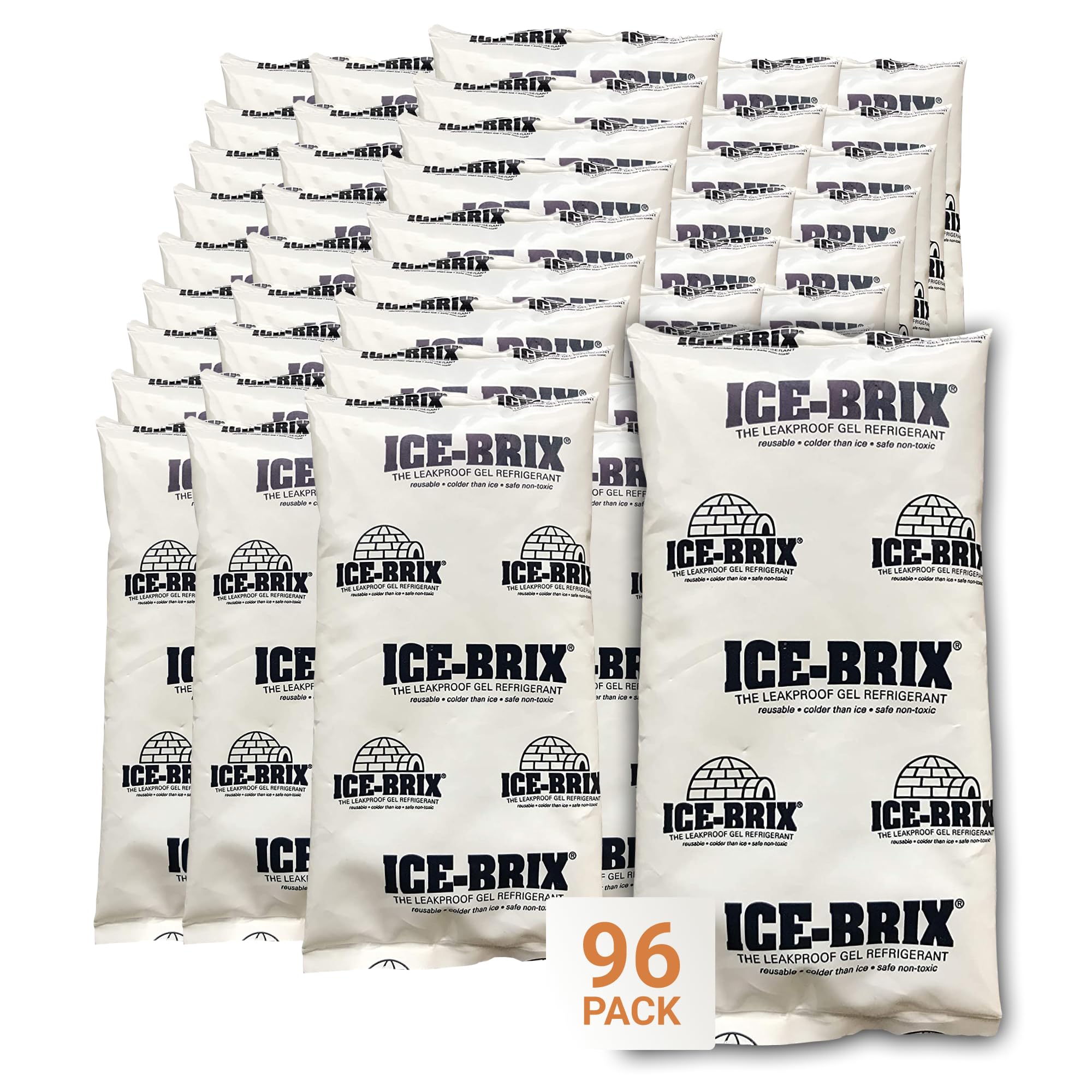 AVIDITI Ice-Brix Ice Packs: Food-Safe Reusable Refrigerant Gel Ice Packs for Instant Reliable Cold in Coolers, Shipping, or Lunch Box - 5” x 2 ¾”, (96 Pack)