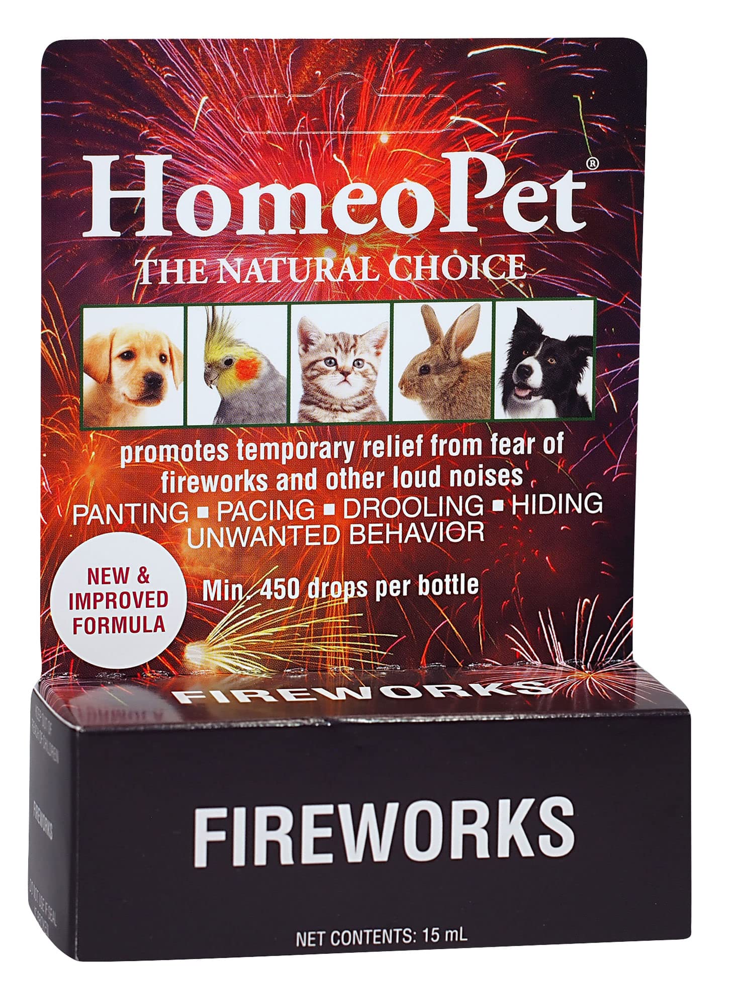 HomeoPet Fireworks, 15 Milliliters, Relieves Pets from Anxiety Caused by Loud Noises