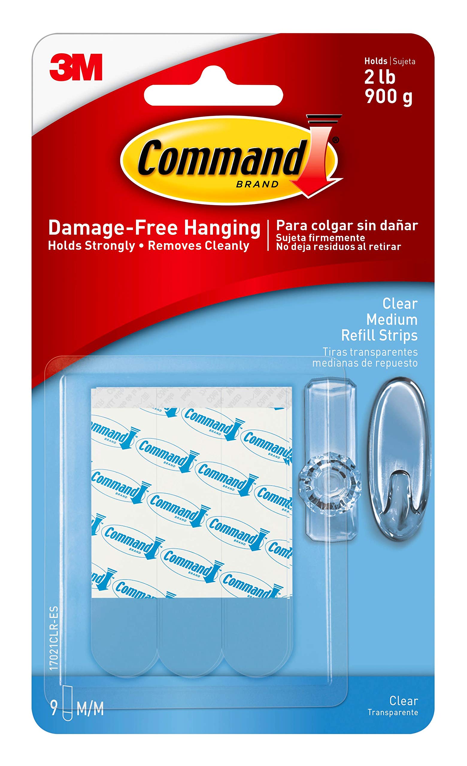 Medium Clear Hooks, 9 Refill Strips, 9 Count