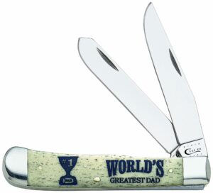 case wr xx pocket knife natural smooth bone trapper-world's greatest dad item #7929 - (6254 ss) - length closed: 4 1/8 inches