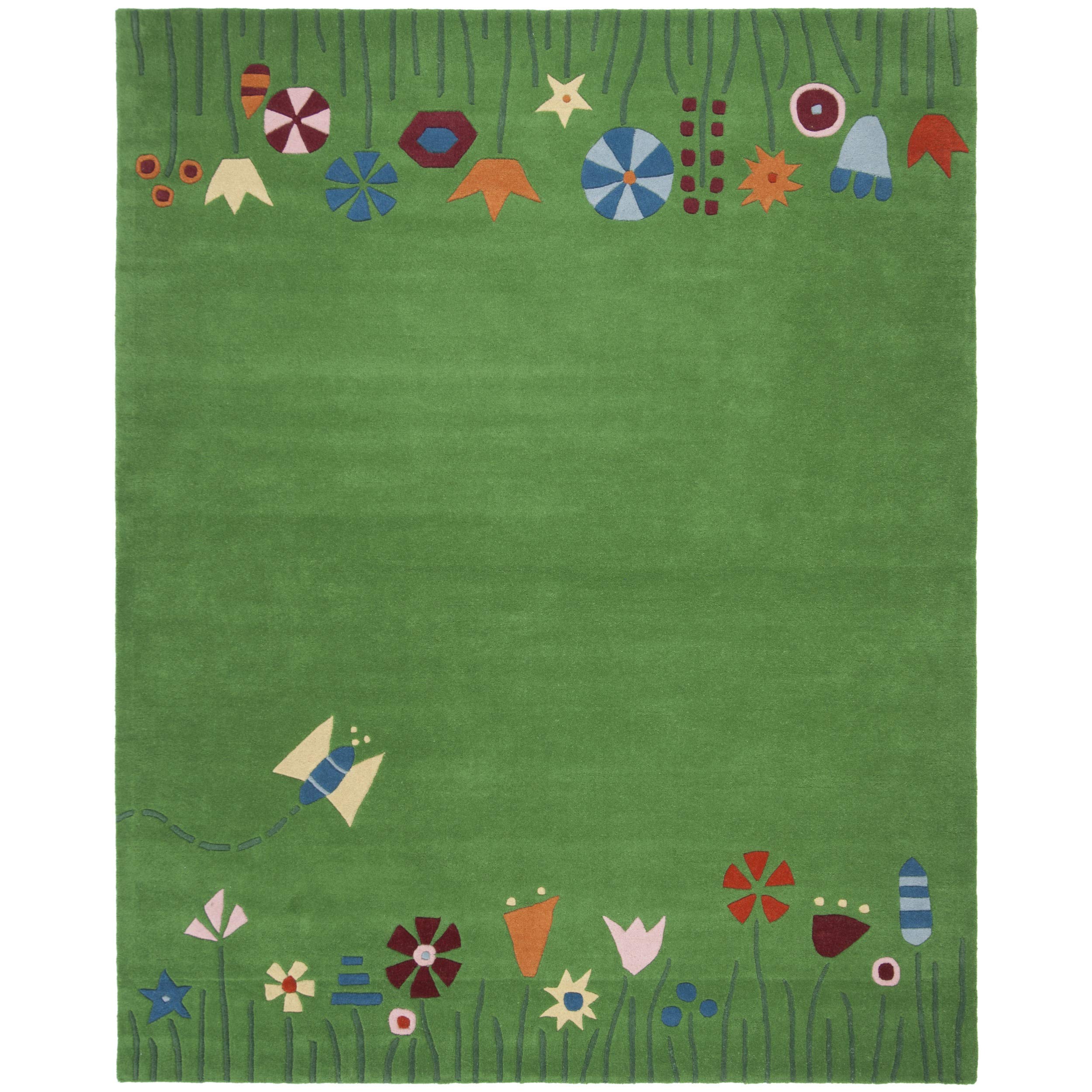 SAFAVIEH Kids Collection Accent Rug - 2' x 3', Green & Multi, Handmade Grass and Flowers Wool, Ideal for High Traffic Areas in Entryway, Living Room, Bedroom (SFK751A)