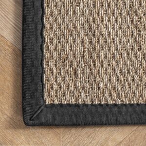 nuLOOM 5x8 Elijah Seagrass Area Rug, Black, Solid Farmhouse Style, Cotton Bordered, Basketweave, Natural Fiber, For Bedroom, Dining Room, Living Room, Hallway, Office, Kitchen, Entryway