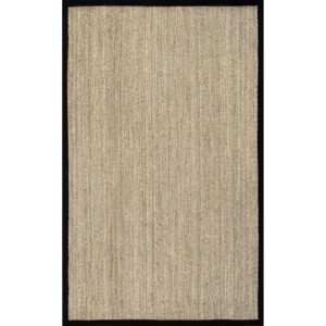 nuLOOM 5x8 Elijah Seagrass Area Rug, Black, Solid Farmhouse Style, Cotton Bordered, Basketweave, Natural Fiber, For Bedroom, Dining Room, Living Room, Hallway, Office, Kitchen, Entryway