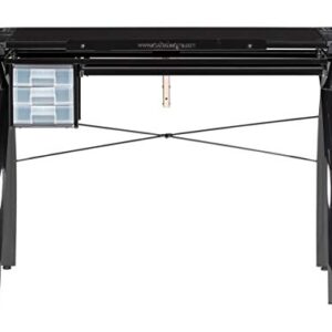 Futura Crafting, Drafting, Drawing Table with Adjustable Top, Black and Black Glass