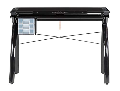 Futura Crafting, Drafting, Drawing Table with Adjustable Top, Black and Black Glass