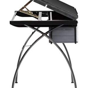 Futura Crafting, Drafting, Drawing Table with Adjustable Top, Black and Black Glass