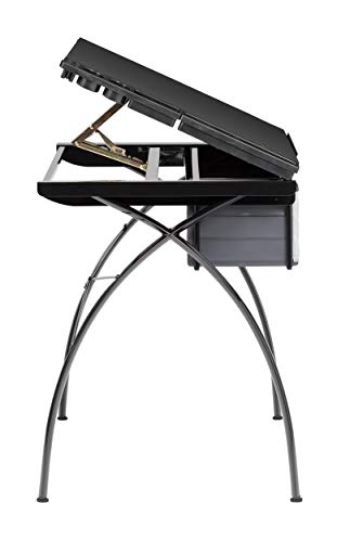 Futura Crafting, Drafting, Drawing Table with Adjustable Top, Black and Black Glass