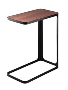 yamazaki home small metal and wood bedside compact side table for modern living room - narrow c shaped slim end table steel one size black