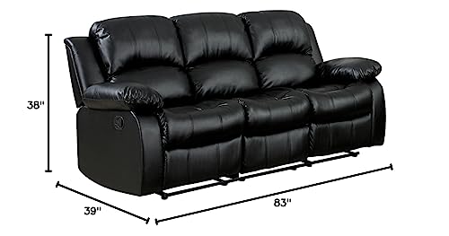 Homelegance Resonance 83" Bonded Leather Double Reclining Sofa, Black