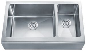 dowell 10"/8" deep apron front farmhouse undermount double bowl 32-7/8x20 stainless steel kitchen sink (16 gauge, 6008 3320d)