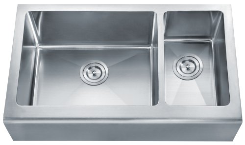 Dowell 10"/8" Deep Apron Front Farmhouse Undermount Double Bowl 32-7/8x20 Stainless Steel Kitchen Sink (16 Gauge, 6008 3320D)