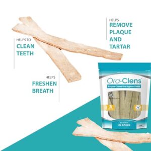 Ora-Clens Oral Hygiene Chews for Small Dogs - Cleans Teeth and Freshens Breathe - Coated with Enzymes - Prevents Plaque & Bacteria Build Up - 30 Chews