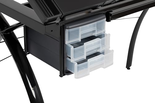 Futura Crafting, Drafting, Drawing Table with Adjustable Top, Black and Black Glass