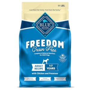 blue buffalo freedom grain-free dry dog food, complete & balanced nutrition for adult dogs, made in the usa with natural ingredients, chicken & potatoes, 11-lb bag