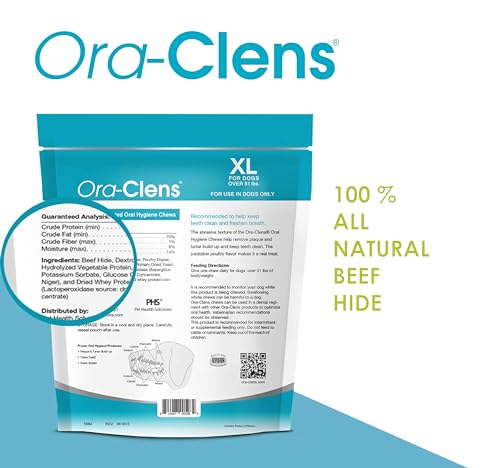 Ora-Clens Oral Hygiene Chews for Small Dogs - Cleans Teeth and Freshens Breathe - Coated with Enzymes - Prevents Plaque & Bacteria Build Up - 30 Chews