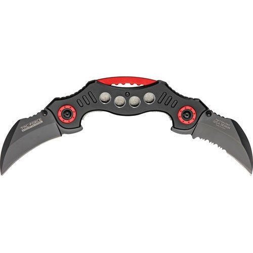 TAC FORCE Spring Assisted Folding Pocket Knife – Dual Black Stainless Steel Hawkbill Blades, Black Aluminum Handle w/ Red Accents and Pocket Clip, Tactical, EDC, Rescue - TF-669BK