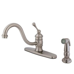 kingston brass kb3578blsp vintage 8-inch kitchen faucet with single handle and sprayer, brushed nickel