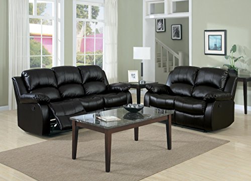 Homelegance Resonance 83" Bonded Leather Double Reclining Sofa, Black