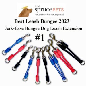 JERK-EASE BUNGEE DOG LEASH EXTENSION – Patented Shock Absorber Attachment Protects You and Your Dogs – Works with ANY Leash & Collar or Harness – a MUST for Retractable Leashes – PICK SIZE/COLOR BELOW