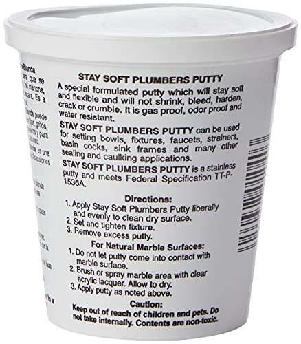 AquaPlumb Plumbers Putty | White, 14oz, Fixture Setting Compound. Stays Soft. Use on Sinks, Tubs, Fountains and More., Compact (01040)