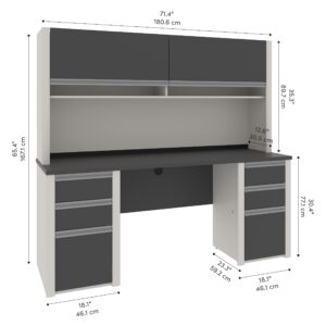 Bestar Connexion Credenza Desk with Two Pedestals and Hutch, 72W, Slate & Sandstone